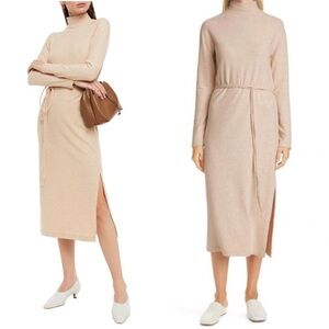 VINCE belted midi mock neck dress in natural women's size M Elegant Cream Sz M